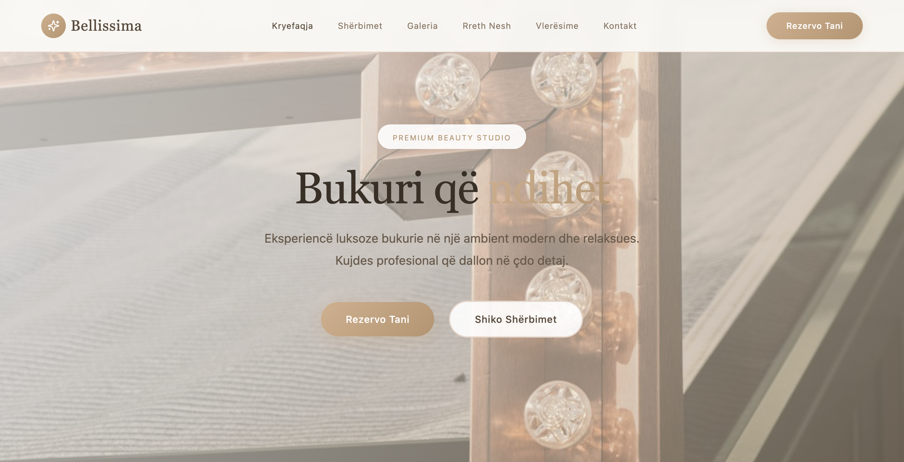 Faqe interneti për Bellissima Beauty Studio — sallone bukurie premium me rezervim online