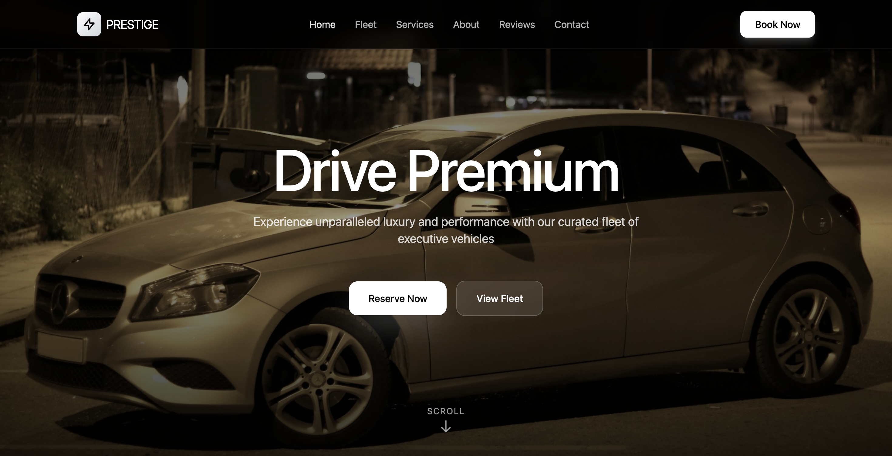 Faqe interneti për Prestige Car Rental — makinëri ekzekutive me rezervim online
